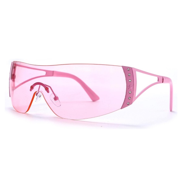 Hot Pink Barbie Lens Wrap Around Y2K Women Pretty Futuristic​ Shield Sunglasses - Picture 1 of 5